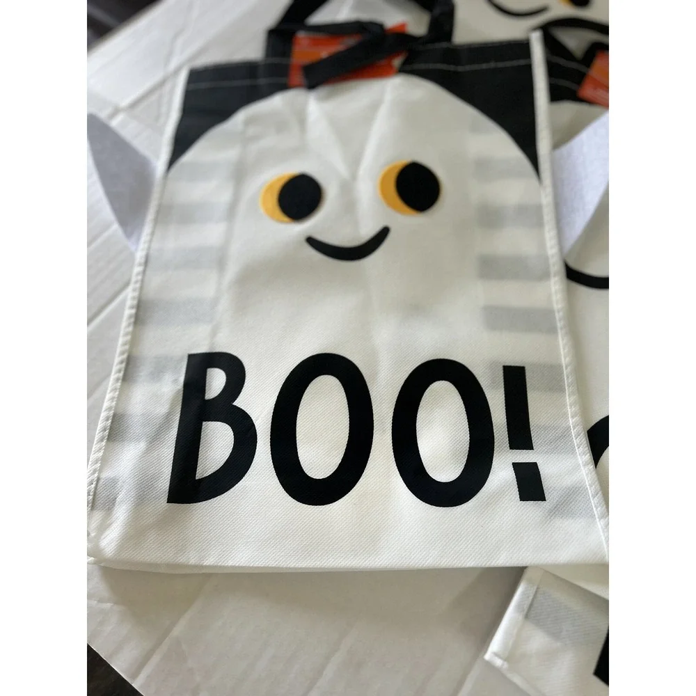 Trick or Treat Candy Bags Totes Halloween Fabric Ghost‎ Large Lot of 5 New White